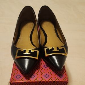 Tory Burch Black Flats with Gold Accent